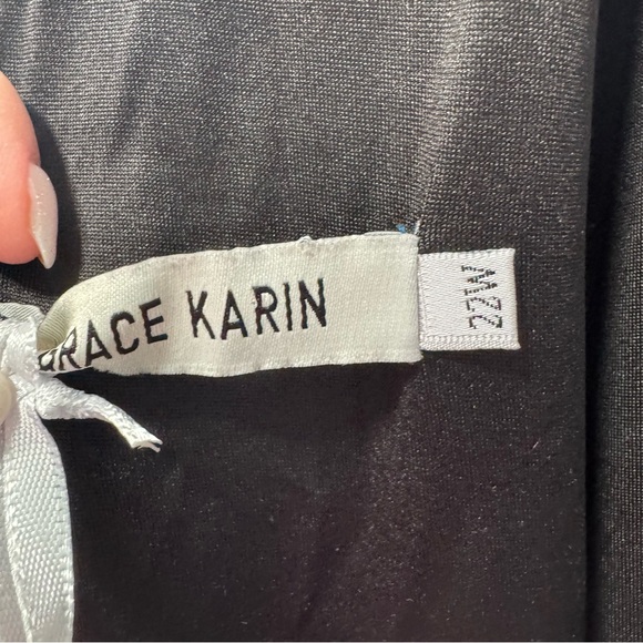 Grace Karin Black Floral Chiffon‎ Dress NWT size 22W Split Sleeve Blue Flowers - Picture 5 of 11